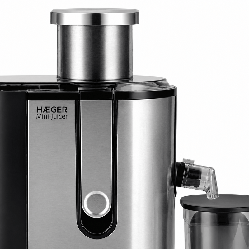 Electronice si Electrocasnice - Electrocasnice bucatarie - Preparare bauturi - Storcatoare de fructe - Storcator de fructe si legume HAEGER MINI JUICER, Rezervor pulpa 1.3L, Rezervor suc 450 ml, 2 trepte de viteza, Putere - Infinity.ro