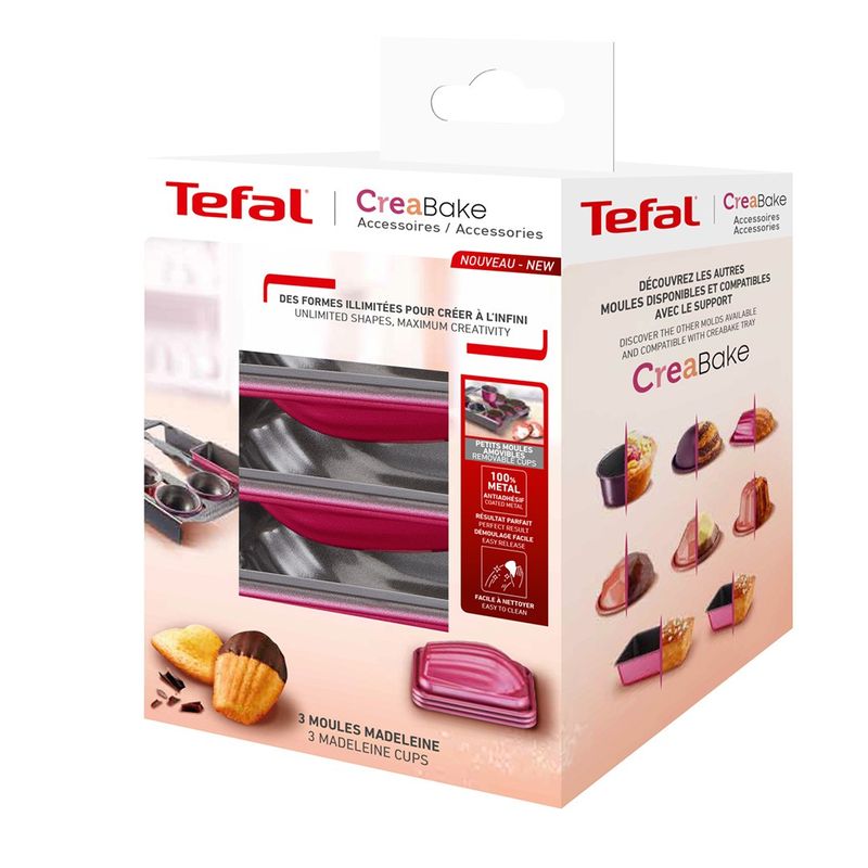 Casa si Gradina - Bucatarie si vesela - Vase pentru gatit - Tavi copt - Set 3 forme CreaBake madlene J3079904, invelis antiaderent, aluminiu, 8.3 x 6.5 cm, roz - Infinity.ro