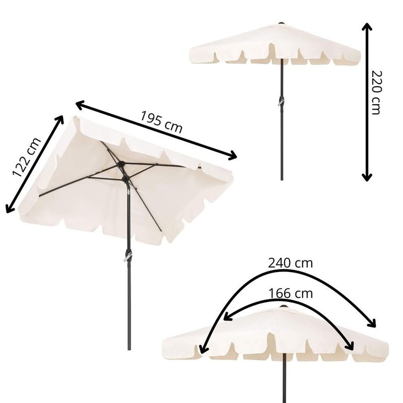 Casa si Gradina - Gradina si terasa - Umbrele si pavilioane - Umbrele - Umbrela terasa sau gradina reglabila, inclinare 2 directii, protectie UV UPF 50+, 195x122 cm, ecru - Infinity.ro