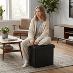 Casa si Gradina - Mobilier - Scaune si fotolii - Tabureti - Taburet pliabil, piele eco neagra, TELA NEW - Infinity.ro