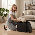 Casa si Gradina - Mobilier - Scaune si fotolii - Tabureti - Taburet pliabil, piele eco neagra, TELA NEW - Infinity.ro