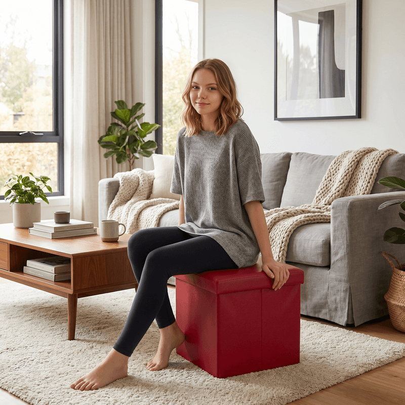 Casa si Gradina - Mobilier - Scaune si fotolii - Tabureti - Taburet pliabil, piele eco rosie, TELA NEW - Infinity.ro