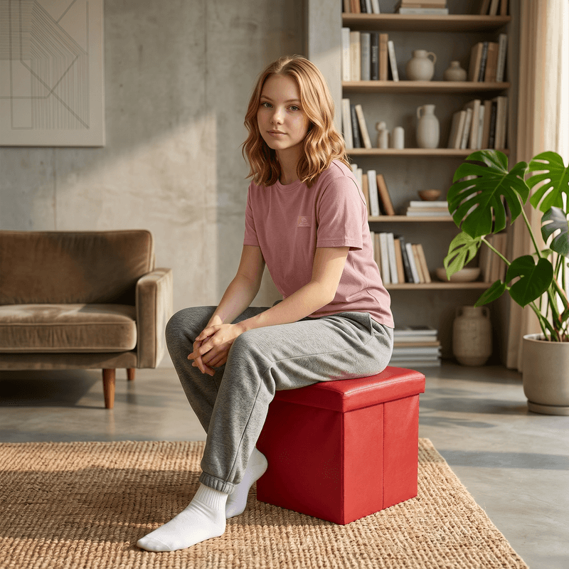Casa si Gradina - Mobilier - Scaune si fotolii - Tabureti - Taburet pliabil, piele eco rosie, TELA NEW - Infinity.ro