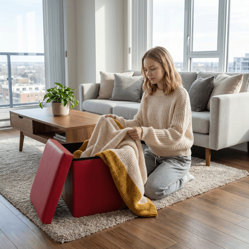 Casa si Gradina - Mobilier - Scaune si fotolii - Tabureti - Taburet pliabil, piele eco rosie, TELA NEW - Infinity.ro