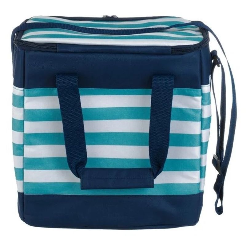 Sport si Outdoor - Camping - Bucatarie de camping - Cutii si genti frigorifice - Geanta Izoterma pentru alimente, Capacitate 15L, Dimensiune 28x18x30cm, Bleu Turcoaz cu Dungi - Infinity.ro