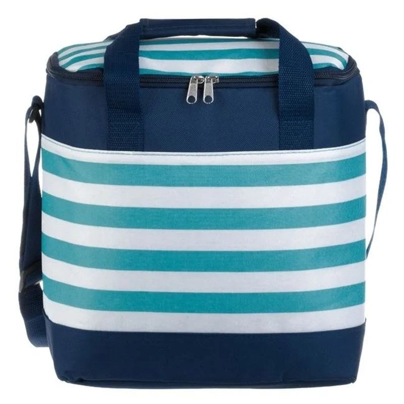 Sport si Outdoor - Camping - Bucatarie de camping - Cutii si genti frigorifice - Geanta Izoterma pentru alimente, Capacitate 15L, Dimensiune 28x18x30cm, Bleu Turcoaz cu Dungi - Infinity.ro