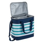 Sport si Outdoor - Camping - Bucatarie de camping - Cutii si genti frigorifice - Geanta Izoterma pentru alimente, Capacitate 15L, Dimensiune 28x18x30cm, Bleu Turcoaz cu Dungi - Infinity.ro