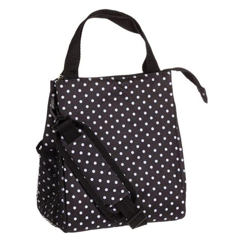 Sport si Outdoor - Camping - Bucatarie de camping - Cutii si genti frigorifice - Geanta izoterma cu fermoar, Capaccitate 8L, 21x16x24cm, Neagra cu Buline Albe - Infinity.ro