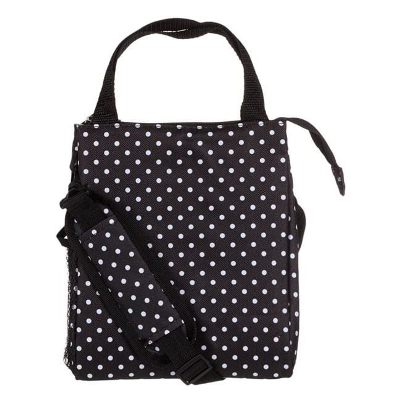 Sport si Outdoor - Camping - Bucatarie de camping - Cutii si genti frigorifice - Geanta izoterma cu fermoar, Capaccitate 8L, 21x16x24cm, Neagra cu Buline Albe - Infinity.ro