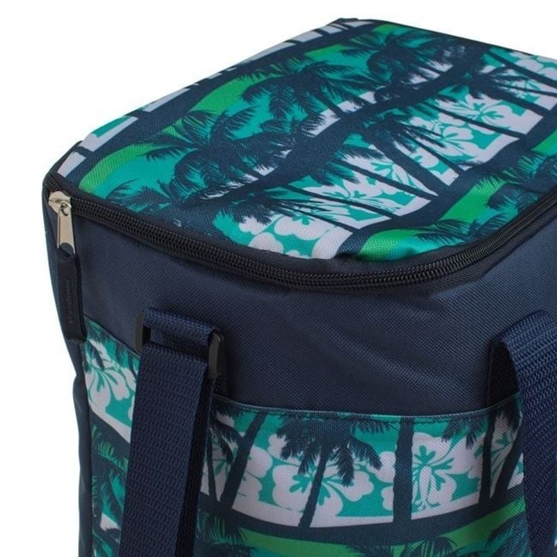 Sport si Outdoor - Camping - Bucatarie de camping - Cutii si genti frigorifice - Geanta Izoterma, Capacitate 15L, 28x18x30cm, Albastru cu Model Palmieri - Infinity.ro