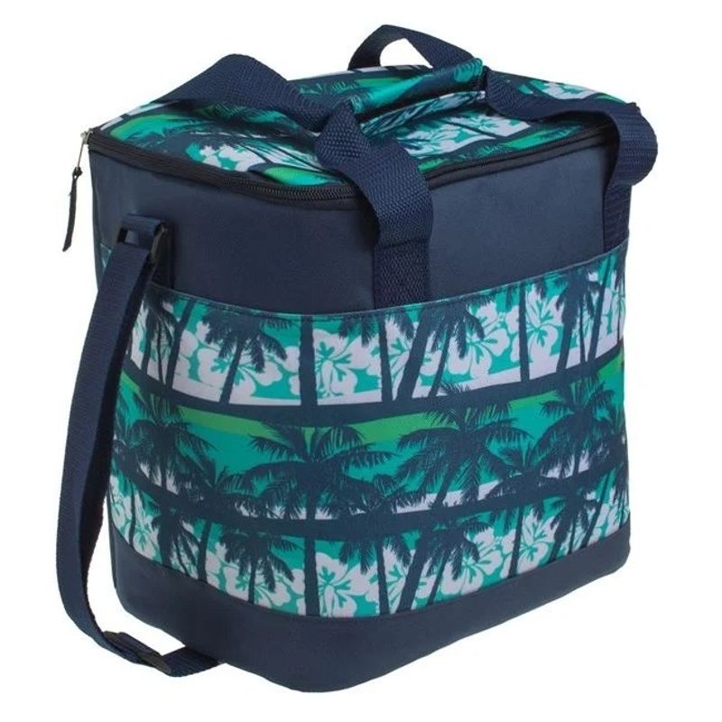Sport si Outdoor - Camping - Bucatarie de camping - Cutii si genti frigorifice - Geanta Izoterma, Capacitate 15L, 28x18x30cm, Albastru cu Model Palmieri - Infinity.ro