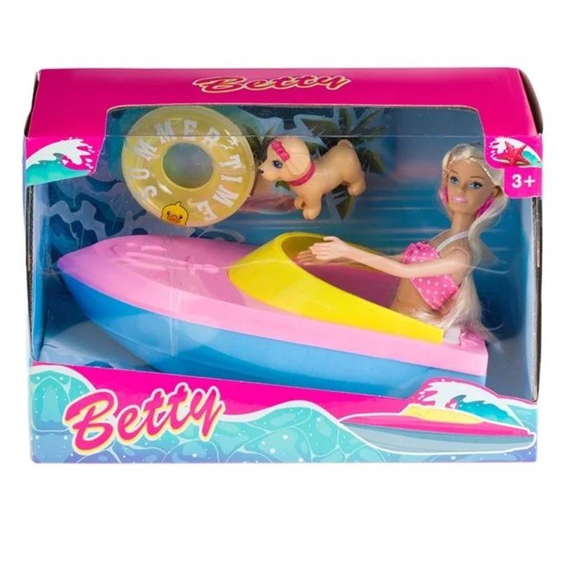 Jucarii, Copii si Bebe - Jucarii si jocuri - Papusi si accesorii - Papusi - Papusa Manechin Betty cu costum de baie si barca, 2 accesorii incluse, varsta 3+ ani - Infinity.ro