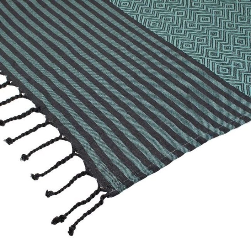 Casa si Gradina - Textile si covoare - Textile baie - Prosoape - Prosop hamam cu modele geometrice si franjuri, Material bumbac, Dimensiune 180x100cm, Verde Menta cu Gri - Infinity.ro