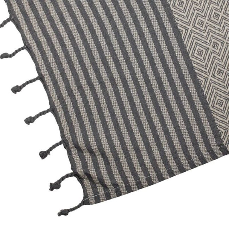 Casa si Gradina - Textile si covoare - Textile baie - Prosoape - Prosop Hamam pentru Plaja, cu Modele Geometrice si Franjuri, din Bumbac, 180x100cm, Gri-Bej - Infinity.ro