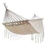 Casa si Gradina - Mobilier - Mobilier copii - Balansoare, leagane si hamace - Hamac suspendabil cu tesatura bej si model macrame, Tije din lemn, Dimensiune 200x100cm - Infinity.ro