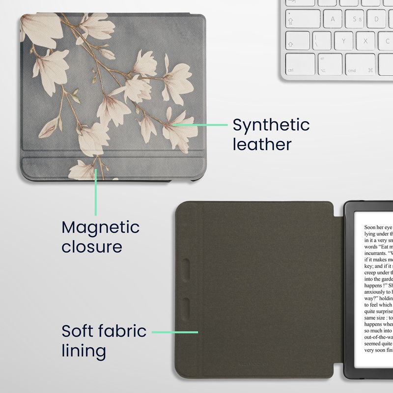 Laptop, Telefoane si Tablete - Ebook reader si accesorii - Accesorii eBook Reader - Husa Kwmobile pentru Kobo Libra Colour, inchidere magnetica, design magnolii, piele ecologica, multicolor - Infinity.ro