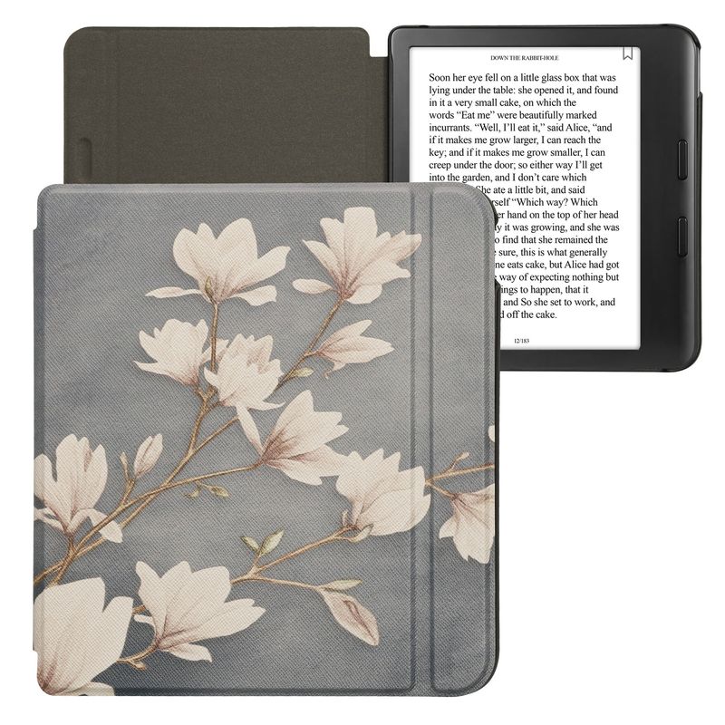 Laptop, Telefoane si Tablete - Ebook reader si accesorii - Accesorii eBook Reader - Husa Kwmobile pentru Kobo Libra Colour, inchidere magnetica, design magnolii, piele ecologica, multicolor - Infinity.ro