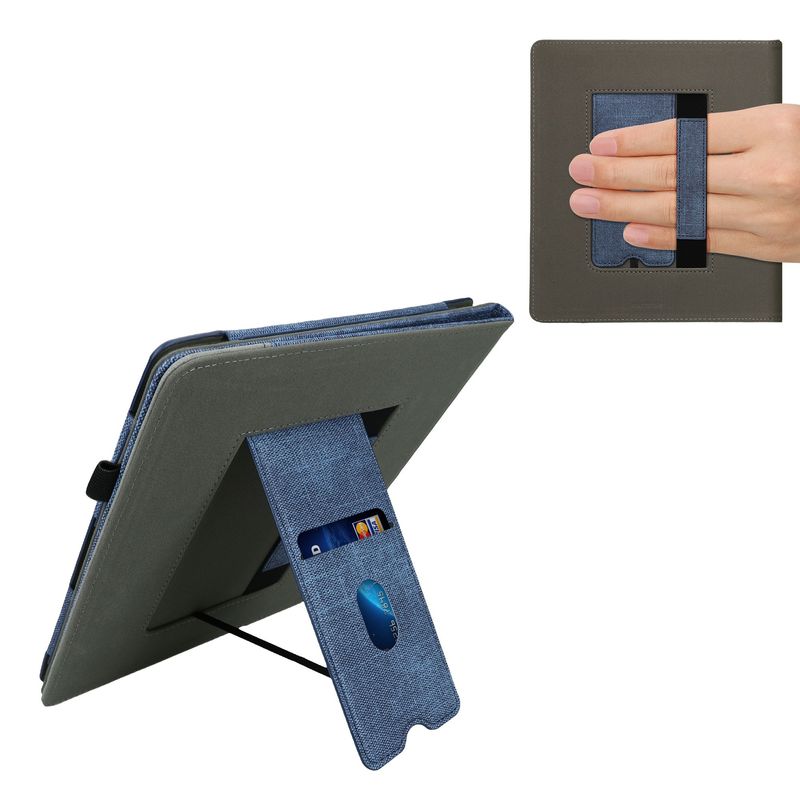 Laptop, Telefoane si Tablete - Ebook reader si accesorii - Accesorii eBook Reader - Husa eBook Kwmobile pentru Amazon Kindle Scribe (2022, 2024), inchidere magnetica, stand, piele eco, albastru, gri - Infinity.ro