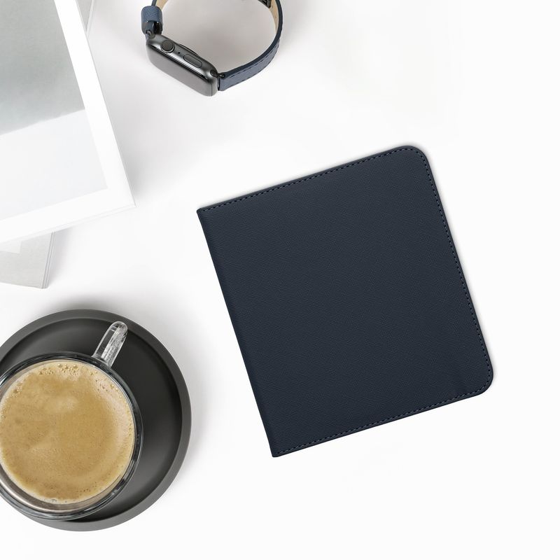 Laptop, Telefoane si Tablete - Ebook reader si accesorii - Accesorii eBook Reader - Husa eBook Reader Kwmobile pentru Kobo Libra Colour, inchidere magnetica, curea de mana, piele ecologica, albastru - Infinity.ro
