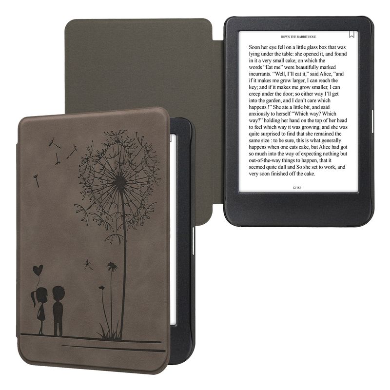 Laptop, Telefoane si Tablete - Ebook reader si accesorii - Accesorii eBook Reader - Husa eBook Reader Kwmobile pentru Kobo Clara BW, Clara Colour, magnetica, design cu papadie, piele ecologica, gri - Infinity.ro