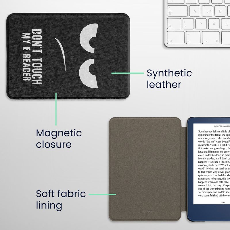 Laptop, Telefoane si Tablete - Ebook reader si accesorii - Accesorii eBook Reader - Husa Kwmobile pentru Amazon Kindle 11 (2022), Kindle 11 (2024), inchidere magnetica, Sleep/Wake, piele eco, alb, negru - Infinity.ro