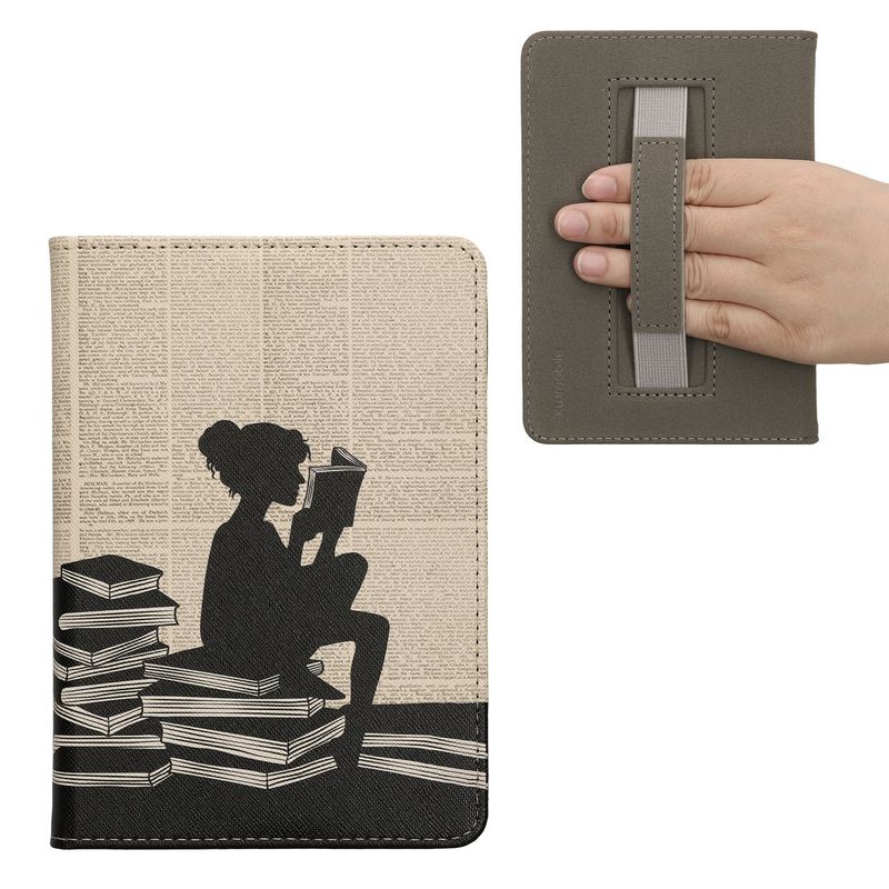 Laptop, Telefoane si Tablete - Ebook reader si accesorii - Accesorii eBook Reader - Husa Kwmobile pentru Amazon Kindle 11 (2022), Kindle 11 (2024), inchidere magnetica, Sleep/Wake, piele eco, negru, bej - Infinity.ro