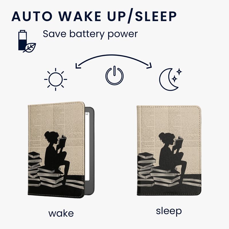 Laptop, Telefoane si Tablete - Ebook reader si accesorii - Accesorii eBook Reader - Husa Kwmobile pentru Amazon Kindle 11 (2022), Kindle 11 (2024), inchidere magnetica, Sleep/Wake, piele eco, negru, bej - Infinity.ro