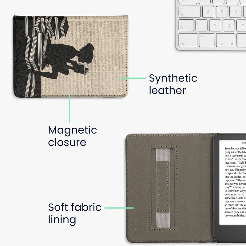 Laptop, Telefoane si Tablete - Ebook reader si accesorii - Accesorii eBook Reader - Husa Kwmobile pentru Amazon Kindle 11 (2022), Kindle 11 (2024), inchidere magnetica, Sleep/Wake, piele eco, negru, bej - Infinity.ro