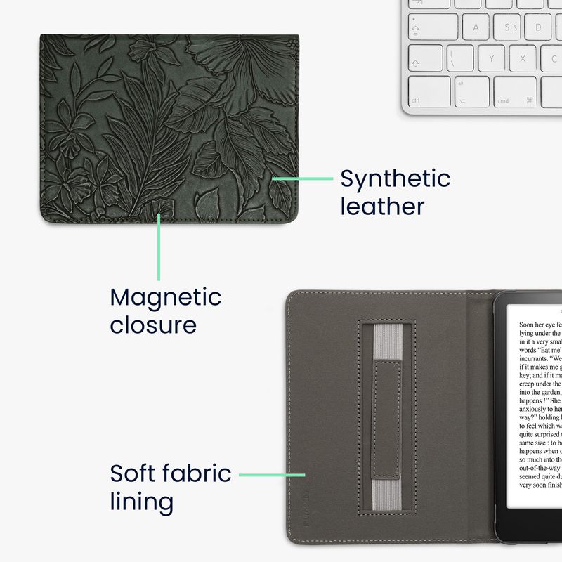 Laptop, Telefoane si Tablete - Ebook reader si accesorii - Accesorii eBook Reader - Husa Kwmobile pentru Amazon Kindle Paperwhite 12 (2024), Colorsoft, inchidere magnetica, Sleep/Wake, piele eco, verde - Infinity.ro