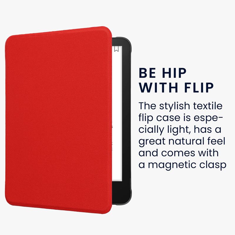 Laptop, Telefoane si Tablete - Ebook reader si accesorii - Accesorii eBook Reader - Husa Kwmobile pentru Amazon Kindle Paperwhite 12 (2024), Colorsoft, inchidere magnetica, antisoc, nailon, rosu - Infinity.ro