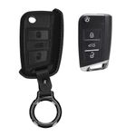 Auto si Moto - Electronice auto - Accesorii electronice auto - Husa cheie auto Kwmobile pentru VW, SEAT Golf 7, Mk7, Polo, Jetta 4, prindere cu inel, piele naturala, negru - Infinity.ro