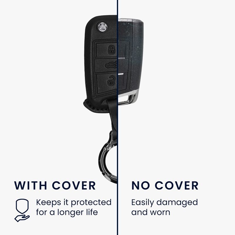 Auto si Moto - Electronice auto - Accesorii electronice auto - Husa cheie auto Kwmobile pentru VW, SEAT Golf 7, Mk7, Polo, Jetta 4, prindere cu inel, piele naturala, negru - Infinity.ro
