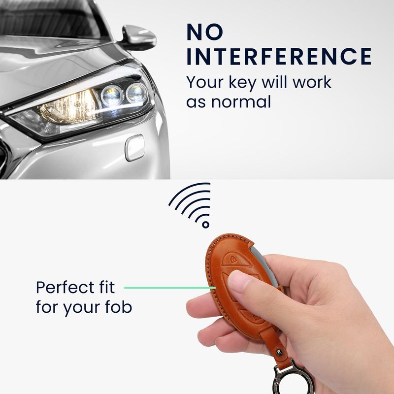Auto si Moto - Electronice auto - Accesorii electronice auto - Husa cheie auto Kwmobile pentru Hyundai Grandeur GN7 Ioniq 6 Kona EV 2023 (Keyless Go.), cu inel, piele naturala, maro - Infinity.ro