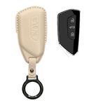 Auto si Moto - Electronice auto - Accesorii electronice auto - Husa cheie auto Kwmobile pentru VW, SEAT Golf 8 (GTE, GTI), ID.3, ID.4, ID.5, anti-alunecare, piele naturala, bej - Infinity.ro