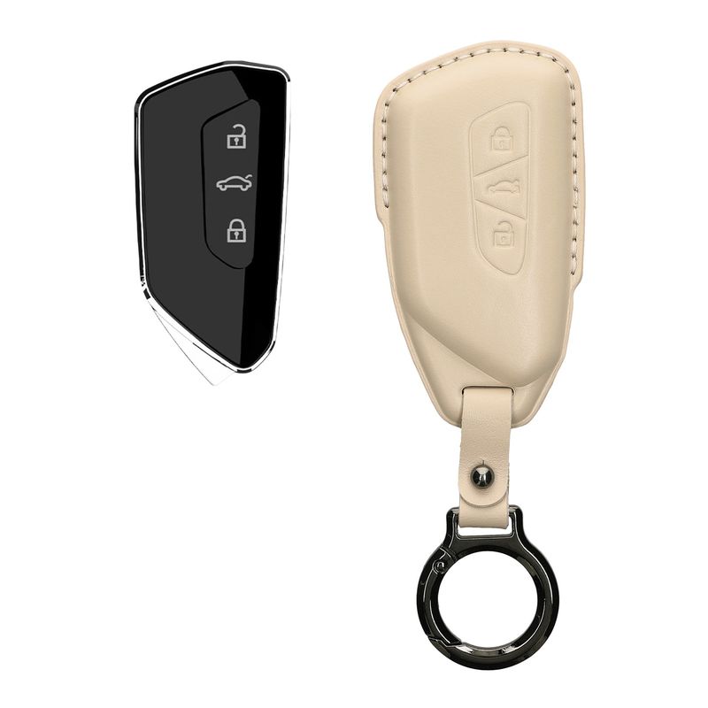 Auto si Moto - Electronice auto - Accesorii electronice auto - Husa cheie auto Kwmobile pentru VW, SEAT Golf 8 (GTE, GTI), ID.3, ID.4, ID.5, anti-alunecare, piele naturala, bej - Infinity.ro