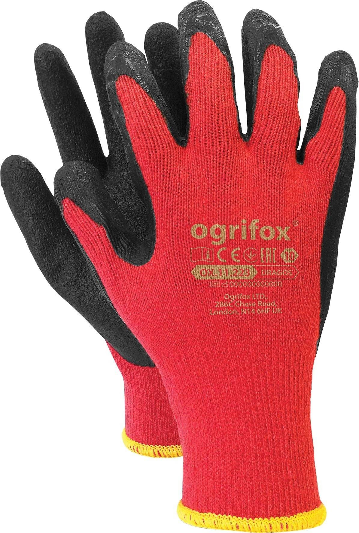 OX-DRAGOS Manusi de protectie acoperite cu cauciuc- set 12 buc 10 Rosu