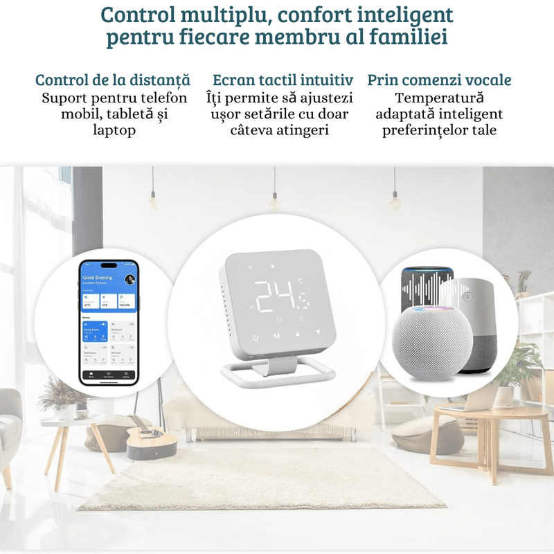 Casa si Gradina - Termice - Centrale termice si accesorii - Accesorii incalzire - BIRAI MirrorTherm Smart Thermostat Wireless, WiFi, Tuya, Alexa, Google, Receiver, Heating/Cooling, White - Infinity.ro