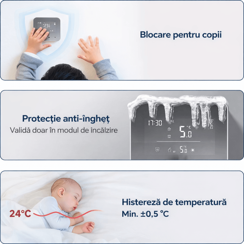 Casa si Gradina - Termice - Centrale termice si accesorii - Accesorii incalzire - BIRAI MirrorTherm Smart Thermostat Wireless, WiFi, Tuya, Alexa, Google, Receiver, Heating/Cooling, White - Infinity.ro