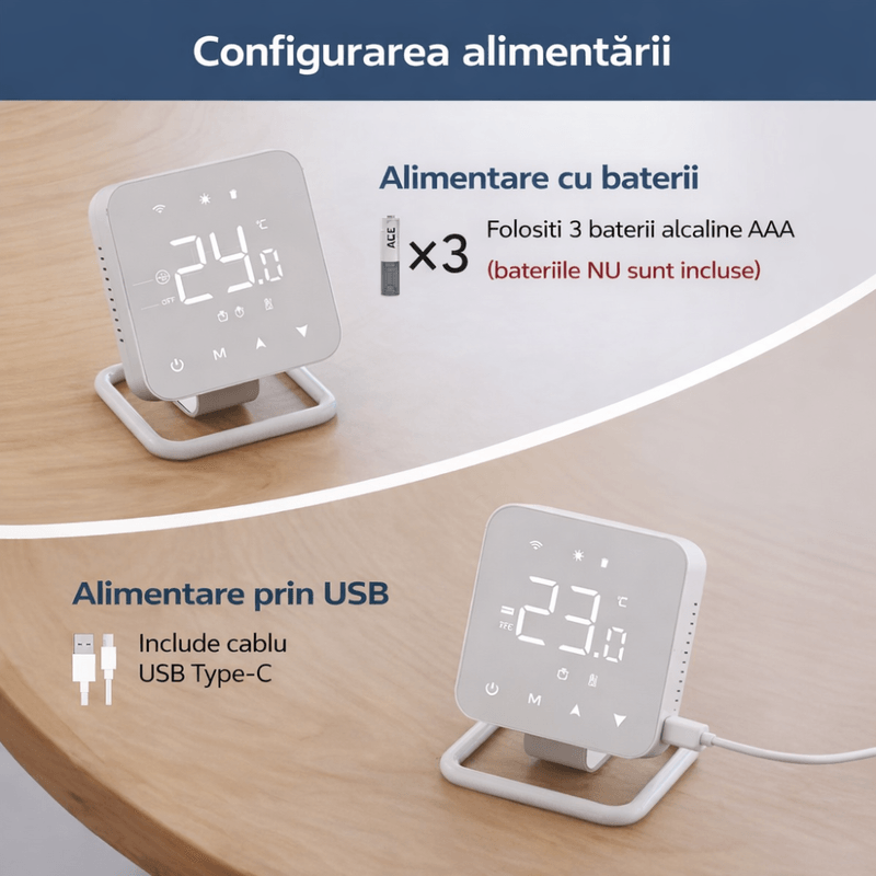 Casa si Gradina - Termice - Centrale termice si accesorii - Accesorii incalzire - BIRAI MirrorTherm Smart Thermostat Wireless, WiFi, Tuya, Alexa, Google, Receiver, Heating/Cooling, White - Infinity.ro