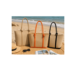 Fashion, accesorii si bijuterii - Femei - Accesorii femei - Genti si rucsacuri femei - Geanta de plaja dama cu fermoar, tip shopper, bej si negru - Infinity.ro