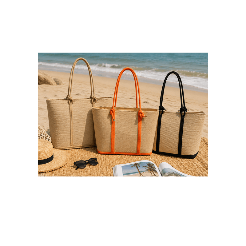 Fashion, accesorii si bijuterii - Femei - Accesorii femei - Genti si rucsacuri femei - Geanta de plaja dama cu fermoar, tip shopper, bej si portocaliu - Infinity.ro