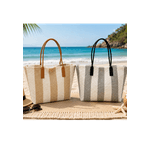 Fashion, accesorii si bijuterii - Femei - Accesorii femei - Genti si rucsacuri femei - Geanta de plaja dama tip shopper, inchidere cu capse, bej si maro deschis - Infinity.ro