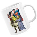 Casa si Gradina - Bucatarie si vesela - Cani si pahare - Cani si cesti - Cana Shrek Princess Fiona Ogre Medieval Superman Wonderwoman, alba,  330 ml - Infinity.ro