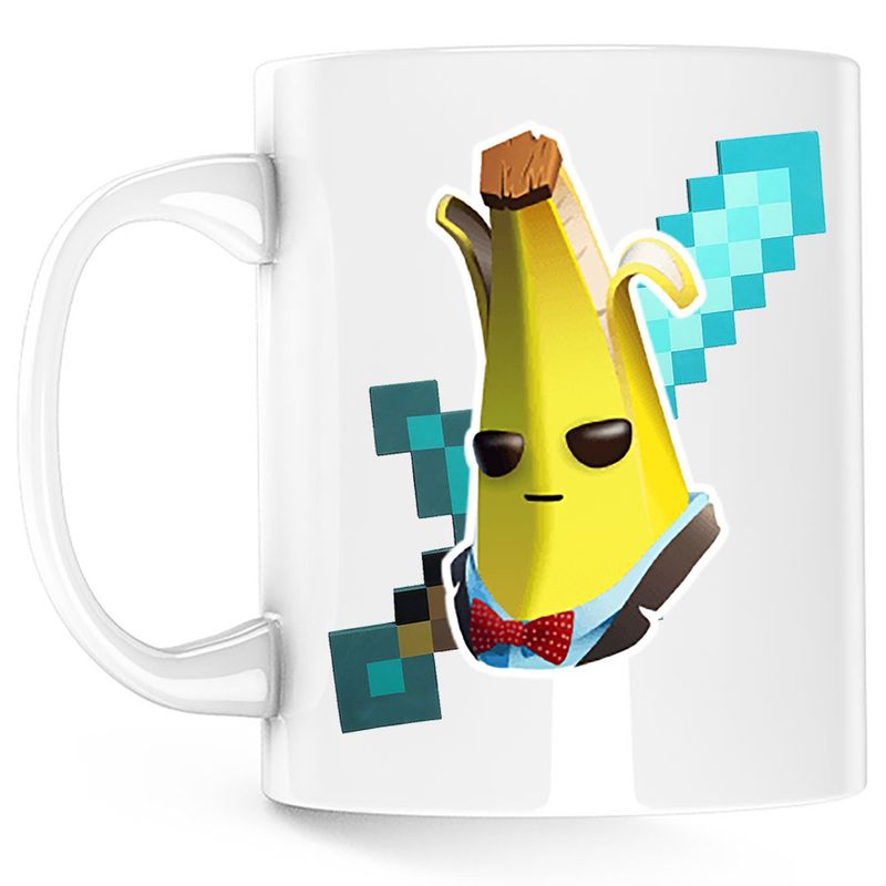 Casa si Gradina - Bucatarie si vesela - Cani si pahare - Cani si cesti - Cana Agent Peely Fortnite Sabie Diamant Minecraft, alba, 330 ml - Infinity.ro