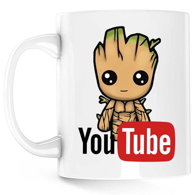Casa si Gradina - Bucatarie si vesela - Cani si pahare - Cani si cesti - Cana Baby Groot Youtube Youtuber, alba, 330 ml - Infinity.ro