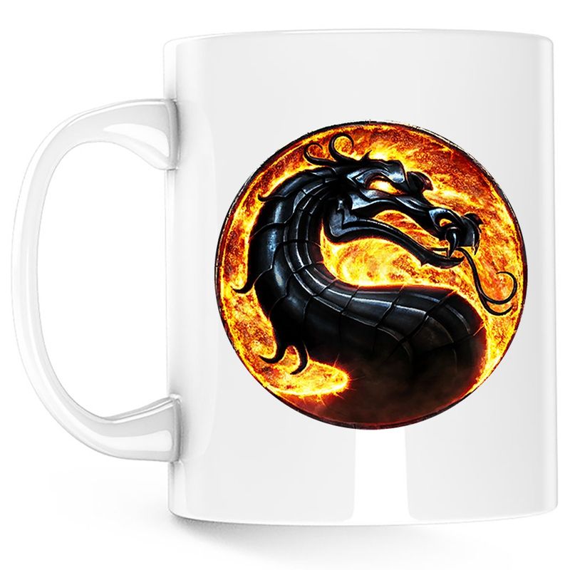 Casa si Gradina - Bucatarie si vesela - Cani si pahare - Cani si cesti - Cana Mortal Kombat Sarpe Dragon Video Games Gold, alba, 330 ml - Infinity.ro