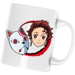 Casa si Gradina - Bucatarie si vesela - Cani si pahare - Cani si cesti - Cana Demon Slayer Tanjiro Kamado Masca Japoneza, alba, 330 ml - Infinity.ro