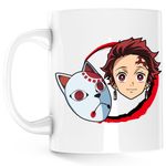 Casa si Gradina - Bucatarie si vesela - Cani si pahare - Cani si cesti - Cana Demon Slayer Tanjiro Kamado Masca Japoneza, alba, 330 ml - Infinity.ro