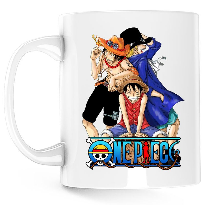 Casa si Gradina - Bucatarie si vesela - Cani si pahare - Cani si cesti - Cana One Piece Luffy Portgas Sabo Prieteni Gasca, alba, 330 ml - Infinity.ro