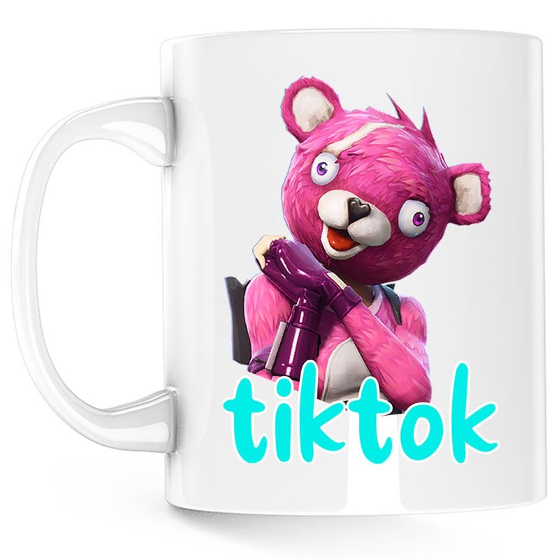 Casa si Gradina - Bucatarie si vesela - Cani si pahare - Cani si cesti - Cana Cuddle Bear Fortnite Tik Tok Skin, alba, 330 ml - Infinity.ro